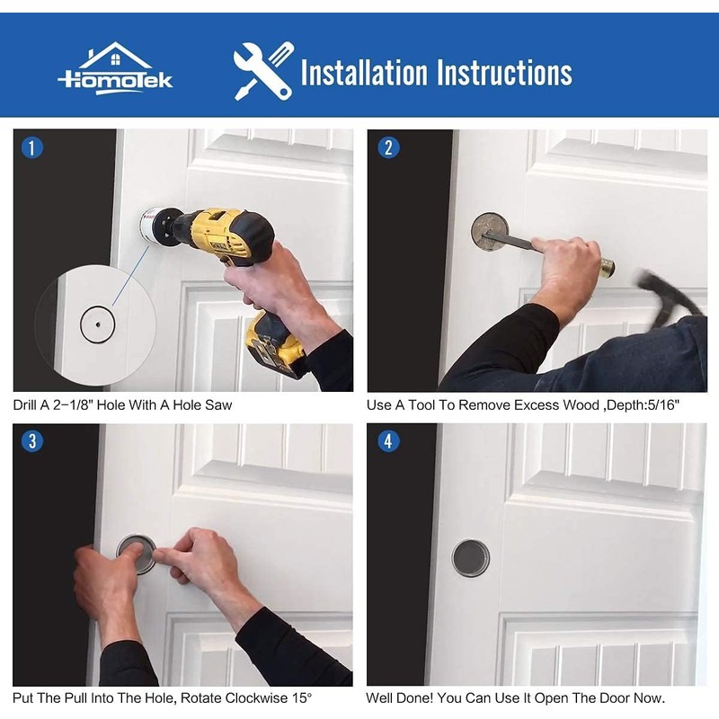 HOMOTEK 2 Pack Closet Door Finger Pull 2-1/16”, Easy Snap