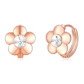 Austrian Crystal Flower Earrings Rose Gold Drop Earrings for Women 14K Gold Plated Jewelry Gift (White Clear)