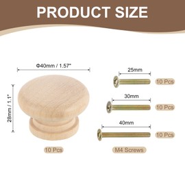 sourcing map 10Pcs Round Wood Drawer Knob, 1.57" x 1.1" Round Cabinet Knobs Mushroom Shape Wooden Knobs with Screws for Furniture Drawer Dresser Wardrobe Cupboard, Wood Color