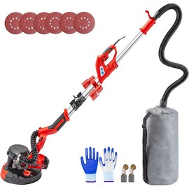 VEVOR Drywall Sander 850W, Variable Speed 800-1750 RPM, Foldable Sheetrock Sander with Telescope Handle, LED Strip Light, Vacuum Bag & Gloves Heavy Duty Power Tools:_Red - 850W without Light