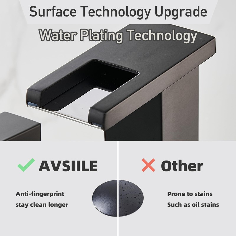 AVSIILE LED Bathroom Faucet 3 Hole, Matte Black Waterfall Bathroom