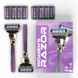 FOREVER GEM Women’s Razor with 2 Handles & 10 Razor Refills – 7 Blade Reusable for Smooth Shave – Sensitive Skin Safe – Facial & Body for Women
