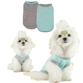 TOPSOSO Pack of 2 Dog T-Shirts, Quick-Drying, Breathable, Comfortable Cat Clothes, Dog Summer Shirt, Cute Fashion, Chihuahua Clothing, Suitable for Small to Medium Dogs, Cats, Grey and Green, XL