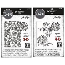 Tim Holtz Sizzix 3-D Texture Fades Mini Roses and Mini Botanical, Bundle of 2 Embossing Folders (665631 665632)