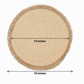 LeilaniWholesale 4 Natural 15" Round Burlap Placemats Fringed Edges Party Events Home Decorations