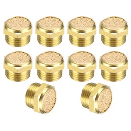 PATIKIL Brass Pneumatic Exhaust Muffler G 3/8, 10 Pack Sintered Bronze Air Compressor Muffler Fitting Flat Air Solenoid Valve Muffler for Automation Pneumatic Equipment, Golden