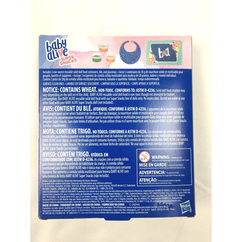 Hasbro New Baby Alive Super Snacks Reusable Solid Doll Food
