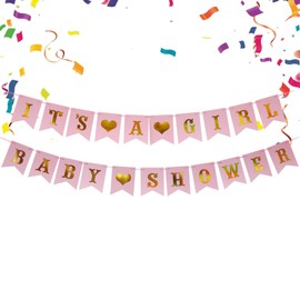 Baby Shower Banner Girls, Pink Girl Baby Shower Banners, Baby Banner Girl IT'S A GIRL Baby Shower Banners for Gender Reveal Decoration, Photo Booth Props Supplies