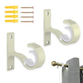 BufferABC Curtain Rod Bracket, 2 Pack Heavy Duty Curtain Rod Holders White Wall Single Curtain Rod Hooks Hanger Supports Fit for 1 to 1.2 Inch Drapes Rod