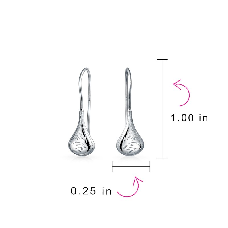 Carved Etched Puffed Pear Shaped Rain Drop Teardrop Earrings For