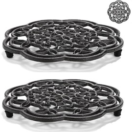 Yopay 2 Pack Cast Iron Trivet Heavy Duty, 7.7 inch Round Metal Trivet for Hot Pans or Teapot, Rustproof Pot Stands Holders with Rubber Pegs for Countertop, Dining Table, Kitchen Farmhouse Decoration