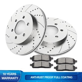 AutopartsMAXonline 4WD Front Drilled Rotors Ceramic Brakes Pads Kit for 2004-08 Ford F-150 Mark LT