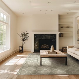 EVERGRACE Area Rugs for Living Room 9x12, Boho Trellis Faux Wool Indoor Outdoor Rugs, Washable Rugs for Bedroom Dining Room Entryway Kitchen, Low Pile Floor Mat Carpet for Home Decor, Taupe Brown