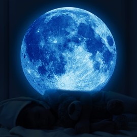 11.8 Inch Glow in The Dark Moon Wall Decal Stickers for Kids Ceiling Bedroom Wall Living Room, Blue