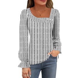 Women's Puff Long Sleeve Shirts Fall Casual Loose Asymmetric Neck Button Classic Solid Tops Blouse