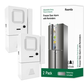 Freezer Door Alarm 2 Pack, Refrigerator Door Alarm When Left Open, Close Door Reminder, with 60/120/180/240 Seconds Delay Alert, Low/Loud 80 to 120 dB (Pure White)
