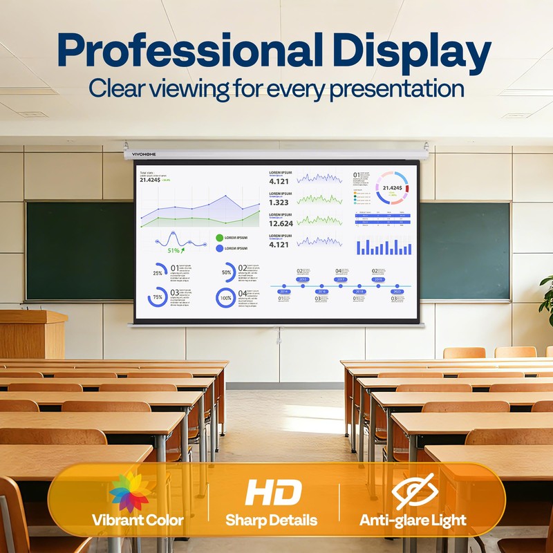 VIVOHOME 100 Inch 16:9 Pull Down Projector Screen, HD 4K