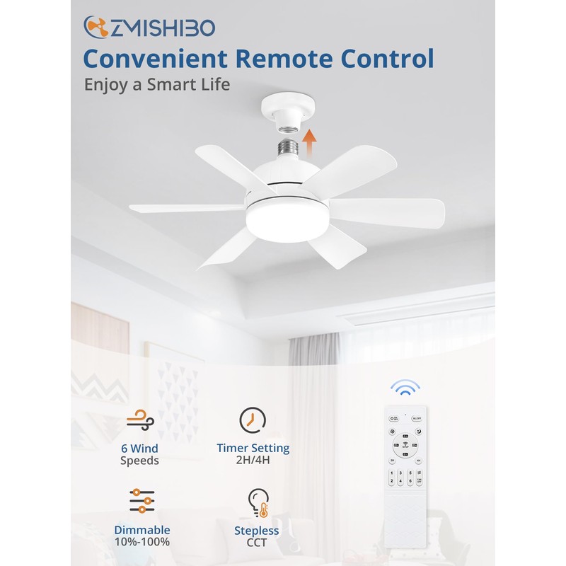 ZMISHIBO 2 Pack 17.9 Inch Socket Fan Light with Remote,