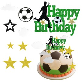 32 Stück Fußball-Kuchenaufsätze, Fußball-Cupcake-Dekorationen, Fußball-Party, Happy Birthday-Kuchenaufsatz, personalisierbar, Geburtstagszubehör für Jungen, Jungs, Männer