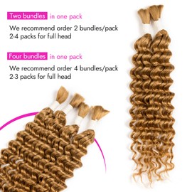 Human Hair Braiding Hair Deep Wave 2 Bundles/Pack 50g 14 Inch, Bulk Human Braiding Hair for Boho Braids Honey Blonde, Water Wave Braiding Boho Human Hair for Women