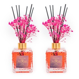 PEANÄK Set of 2 Rose Honeycomb Fragrance Oil - Reed Diffuser Set 6.7oz (200 ml) - with Real Preserved Flowers & 6 Reed Sticks for Home & Office Bathroom Shelf Décor with Long Lasting Gift Scents