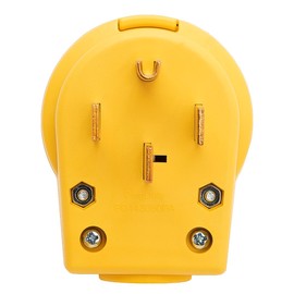 DEALTUS Nema 14-50P 50 Amp 125/250 Volt Angle Plug, 3 Pole 3 Wire Grounding Straight Blade Plug for Dryers and Ranges, Works with Cable OD Max. 1.0 Inch Yellow