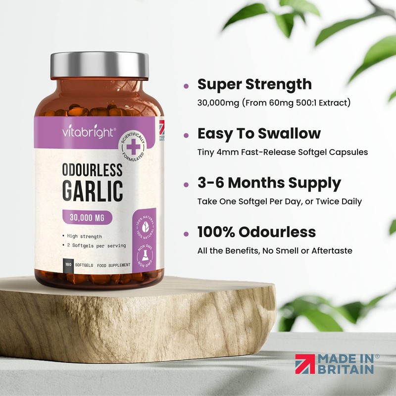Odourless Garlic Capsules - High Strength 30,000mg - 180 Deodourised