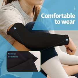 YESLIFE - Mangas de brazo con protección solar UV para hombres y mujeres, manga deportiva de enfriamiento UPF 50, Con agujero para el pulgar - 2 pares - Negro + Rosa, Talla única