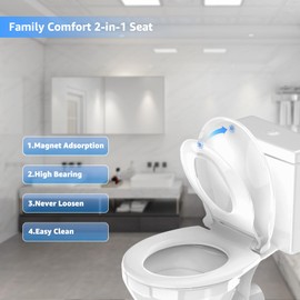 Family Cover Plate with Quick-Release, Round Toilet Seat with Built-in Toddler Seat – Slow Close for Both Child & Adult, Potty Training Seat, No Wiggle, Easy Installation – White