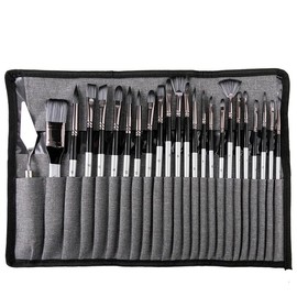 Professional Paint Brush Set, 24 Pieces, Multiple Styles for Acrylic Oil Watercolour, with Storage Roll