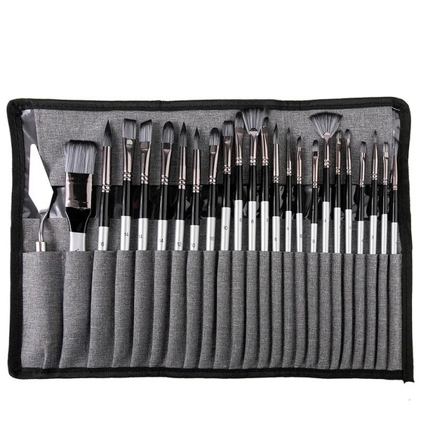 Professional Paint Brush Set, 24 Pieces, Multiple Styles for Acrylic