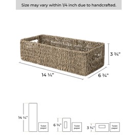 StorageWorks Seagrass Baskets with Built-in Handles, Bathroom Decor Box for Toilet Tank Top, 14 ¼"L x 6 ½"W x 3 ¾"H