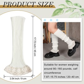Coume Women Lace Leg Warmers Y2k Kawaii Lolita Leg Cover Warmer Knit Harajuku Japanese Flared Leg Socks Cute Worn up or Down(White)