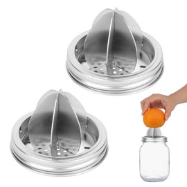 BOXOB 2pcs Stainless Steel Juicer Lid for 3.38 Inch Wide Mouth Mason Jar, Upgraded Manual Hand Juicer Squeezer Top Citrus Reamer Lid for Lemon Orange Lime