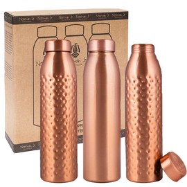 NORMAN JR Copper Water Bottle 1L - Gift Box of 3, Plain 1, Hammered 2, An Ayurvedic Pure Copper Vessel - Helps You Drink More Water With Many Health Benefits