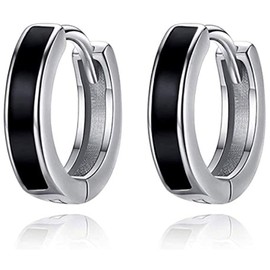 S925 Sterling Silver Women Mens Earrings Black Small Huggie Hoop Earrings Hypoallergenic No Nickel for Sensitive Ears Jewelry Gift …