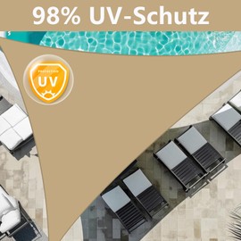 NAKIHOUSE Triangular Sun Sail, 2 x 2 x 2 m, Waterproof Sun Protection Awning, 98% UV Protection Awning for Balcony, Garden, Patio, Awning, Camping, Pool (Sand)