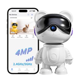 dzcctvipc 3K Smart Robot Security Camera - Wireless Nanny Cam & Pet Monitor with Phone App,2.4G/5G WiFi,Pan-Tilt, Full HD Night Vision,24/7 Recording,2-Way Talk,Cute Bear Design,Privacy Mode(White)