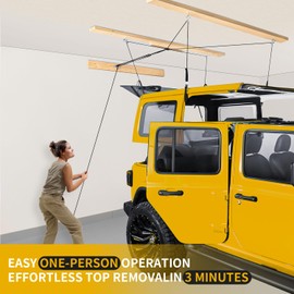 Hard Top Removal Lift for Jeep Wrangler, Compatible with All Jeep Wrangler JK JL Models, Easy One-Person Operation Roof Hardtop Hoist with Anti-Drop System, Supports 8-14 ft. Ceiling, 6 TKnobs