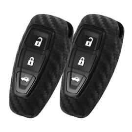 WORCAS 2 Pcs Key Fob Case Carbon Fiber Pattern Silicone Cover Compatible with Ford C-MAX Escape Fiesta Focus Focus RS Fusion 3 Button