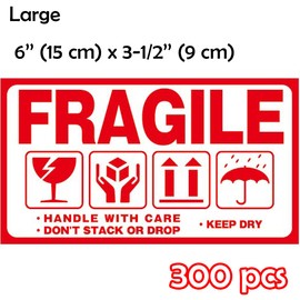 Fragile This Way Up Handle With Care Stickers Large 15 x 9 cm White Red Caution Glass Package Tape Pack of 300 Caution Glass Stickers Pack of 300