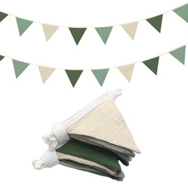 Oudain 15.5 ft Pennant Banner Flags, 2 Pcs Nursery Garland Triangle Bunting Flag Baby Banner for Nursery Decor Baby Birthday Boho Wedding Shower Party Event, Each 7.75 ft (Fresh Natural Color)