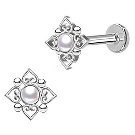 DENI 1 x Original Design 6mm Silver Labret with Bead for Tragus, Helix and any part of the Ear, Short Bar of 6mm and 1.2mm Standard Thickness, Silver