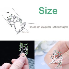 Tree of Life Ring, Tree of Life Ring with Green Ring, Adjustable Tree of Life Ring, 925 Silver Sterling Silver Adjustable Ring for Women, Tree of Life Wide Green Cubic Zirconia Ring, Stainless Steel