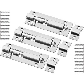 3 Pack Door Bolts Lock Gate Bolt 100mm (4'') Heavy Duty Door Security Bolts Barrel Slide Bolt Stainless Steel Straight Tower Bolt for Increasing Security on Shed Door Garden Yard Garage Gates(Silver)