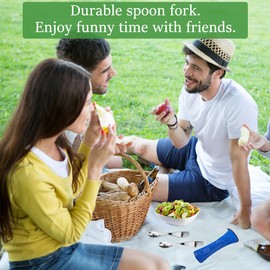 Reuseable Sporks Stainless Steel 4pcs, Portable Cutlery Spoon Fork Camping Cutlery Set with Bag for Travel Outdoor Picnic - Blue