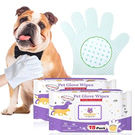 ALWZ-RDY 30 pcs Pet Cleaning Glove Wipes for Dogs & Cats, Extra Thick Disposable Grooming Wipes Lick Safe, Deodorizing No Rinse Dog Shampoo Dry Cleaning Gloves for Fur Butt Paw Face and Ear