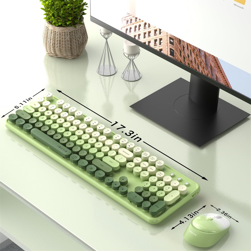 FCPLU xUBOTIE Wireless Keyboard and Mouse Combo, 104-Key Colorful Round