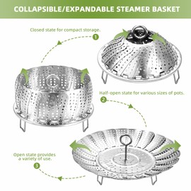 Steamer Basket, Premium Stainless Steel Vegetable Steamer Basket for Veggies & Seafood Cooking, Expandable Food Steaming Basket Fits for Various Size Pots & Pans (6.4" to 10") LAIHIFA