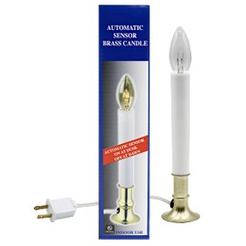 Creative Hobbies Electric Window Candle Lamp with Brass Plated Base, Dusk to Dawn Sensor Turns Candle on in Dark and Off in Light, Ready to Use!